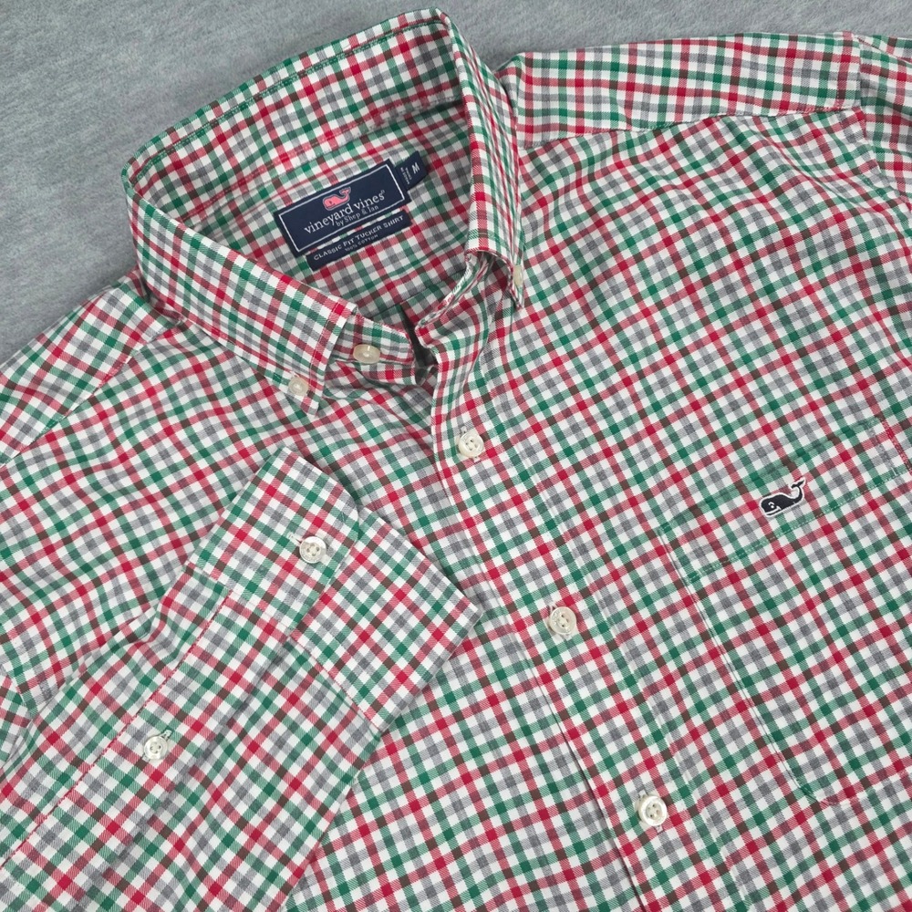 Vineyard Vines Mens Classic Fit Tucker Shirt Medium Red Green Plaid Christmas